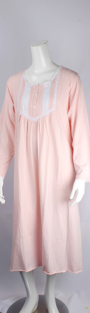 Cotton knit L/S nightie w button neck and embroidered lace yoke and cuff  pink Style:AL/ND-282 image 0